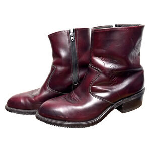 Double-H Zipper Work Boots Men's Size 9.5 EEE WIDE Slip Resistant Soles Burgundy